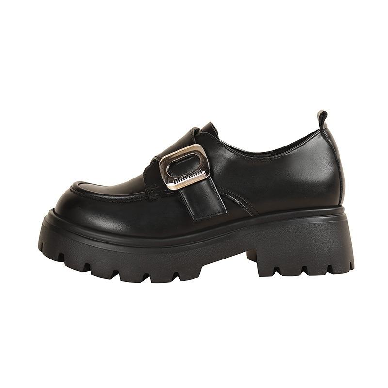 Shei round head buckle with muffin platform loafer single shoes women's inner height increase small leather shoes small size 333