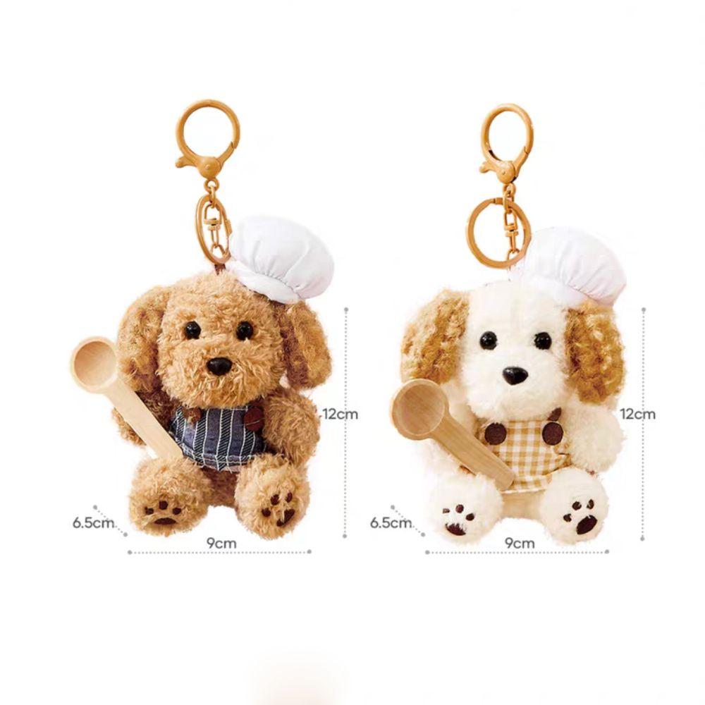 Fluffy Chef Style Dog Plush Keyrings Soft Stuffed Animals Backpack Keyrings Hanging Accessory