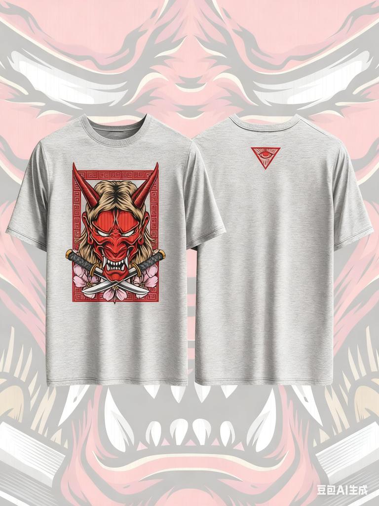 Teufel Elemente Aufdruck Reines Baumwoll T-Shirt für Männer und Frauen Dunkler Stil Kurzärmelig Oversized Mode Streetwear Sommer T-Shirt