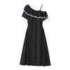 Dámské šaty velikosti talíře s volánky odhalující ramena, nový letní styl malé černé šaty