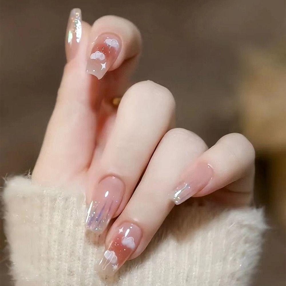 With Glue Fake Nails Gradients Nail Tips Waterproof French False Nails  for Women and Girls