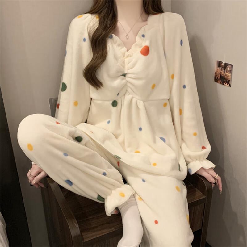 Женский зимний фланелевый пижамный комплект в полоску OEING M-XXL