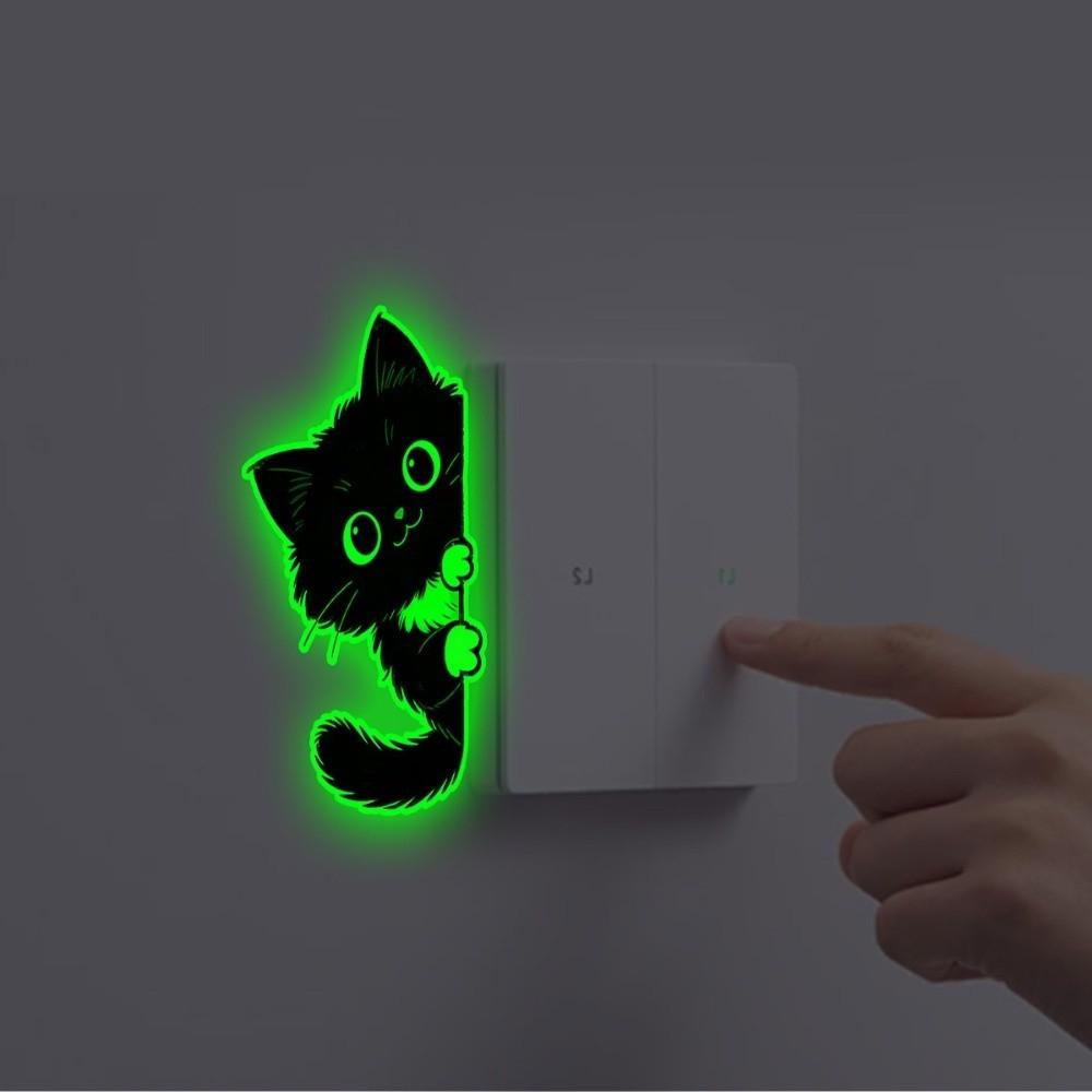 Self-Adhesive Luminous Cat Wall Decals PVC Cat Switch Stickers Glowing Cat Stickers  Living Room