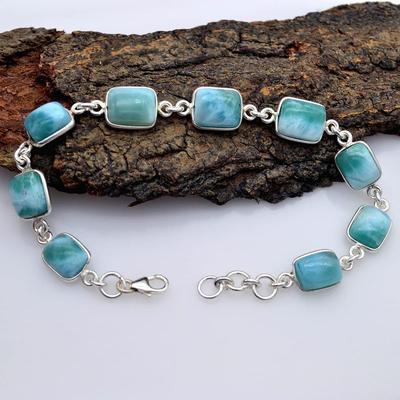 925 Sterling Silver, Natural Larimar Gemstone Bracelet, Handmade Jewelry, Gift for Her, Larimar Jewelry, Wedding Gift, Women Bracelet
