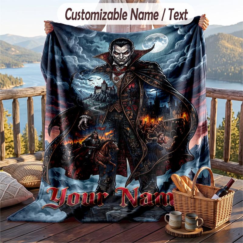 Custom Text Flannel Throw Blanket, Lightweight Cozy Bed Sofa BlanketDracula