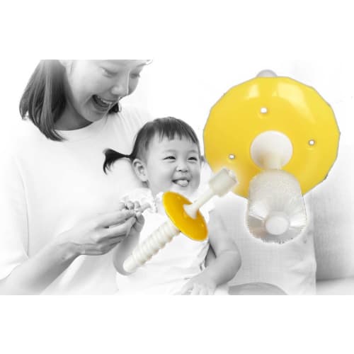 

STI-IR Made in Japan 360-Degree Bristle Baby Toothbrush with Rounded Tips and 0.06mm Bristles, Patented POPOTAN Baby Plus Safety Plate Included, for
