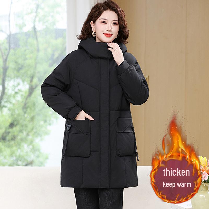 Plus Size Winter Long Cotton Coat for Middle-Aged and Elderly Women, Warm Padded Jacket for Moms and Grandmas.