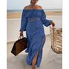 New Women's 2 Piece Set Off-the-Shoulder Top Slit Midi Dress Casual Outfit, Hot Fashion Suit For Women