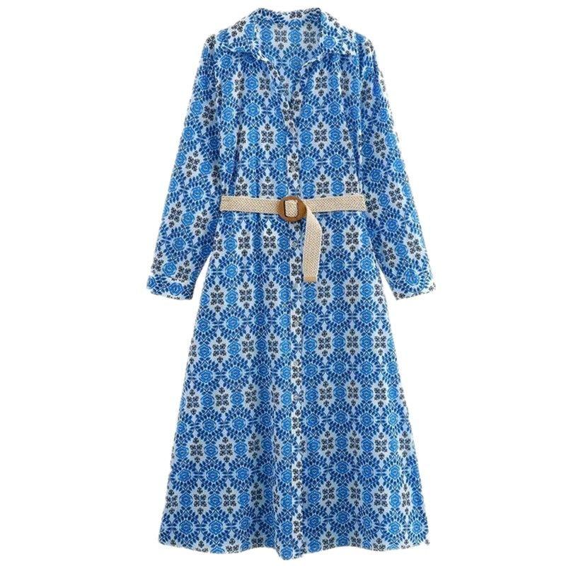 

Fashion Style 2024 Summer New Arrival Women s Clothing Stylish Versatile Belt Mid Length Long Length Dress 9878142 Blue L