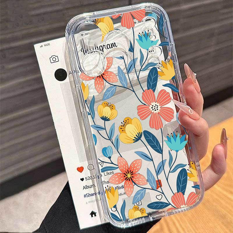 Erdbeer-Blumen-Hülle für Samsung S26 Plus S25 S24 S23 S22 Ultra A57 A17 A07 A56 5G A36 A26 A16 A55 A54 A53 Stoßfeste TPU-Hülle