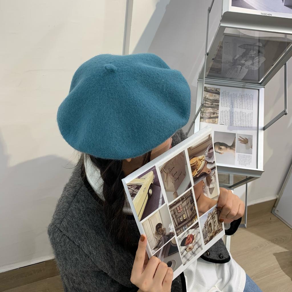 Woolen Beret Women Korean Versatile Hat Women Autumn and Winter Japanese Retro Candy Color Painter Hat