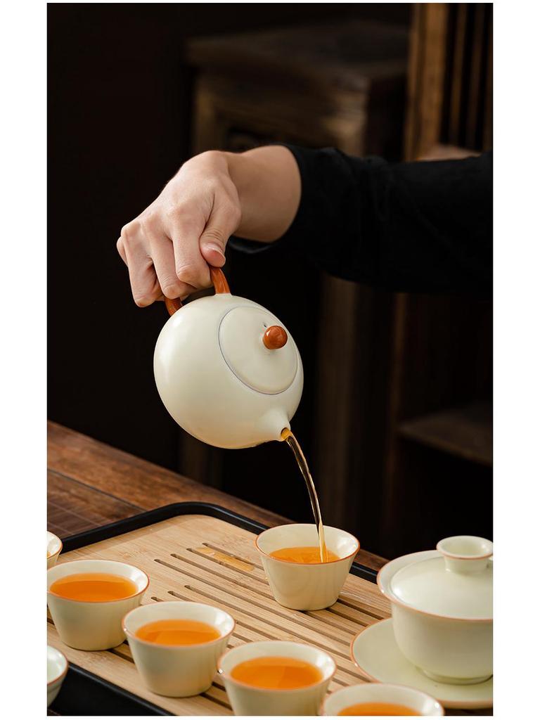 Elegant Ru Kiln Tea Set for Home or Office - Customizable with Logo, Perfect for Gifts