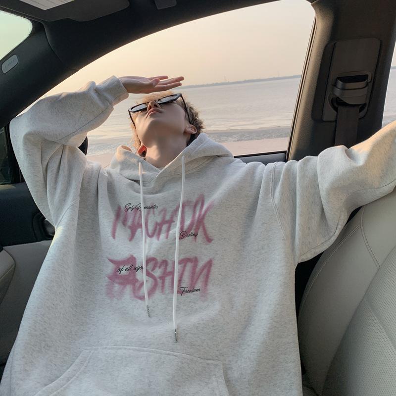 Men's Sweatshirt Hooded Autumn and Winter Handsome Youth Printed Jacket Loose Boys' Tops