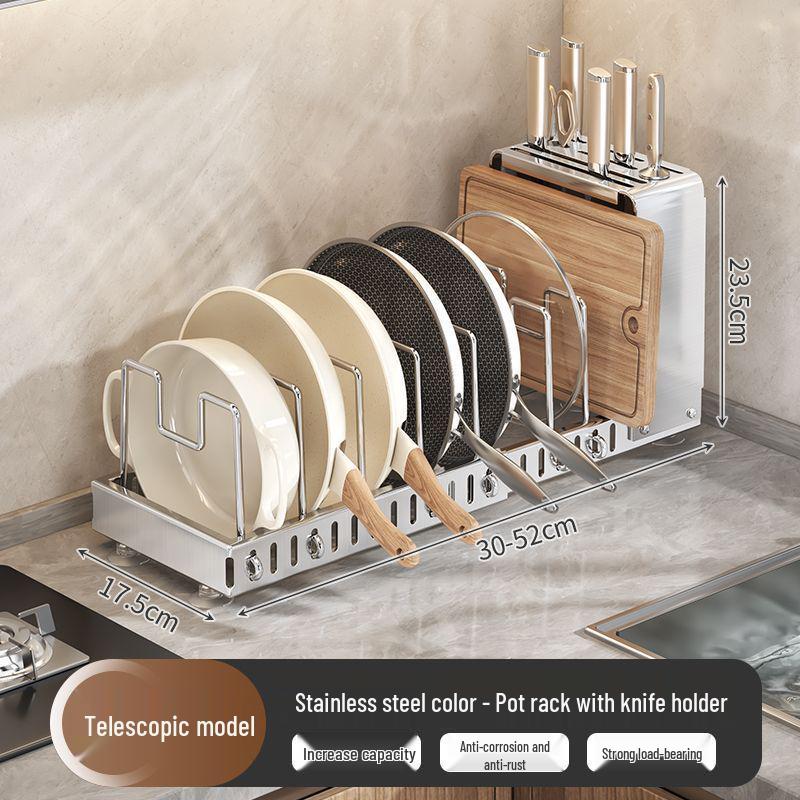 Extendable Stainless Steel Cookware Storage Rack for Kitchen Shelves and Under Sink Cabinets