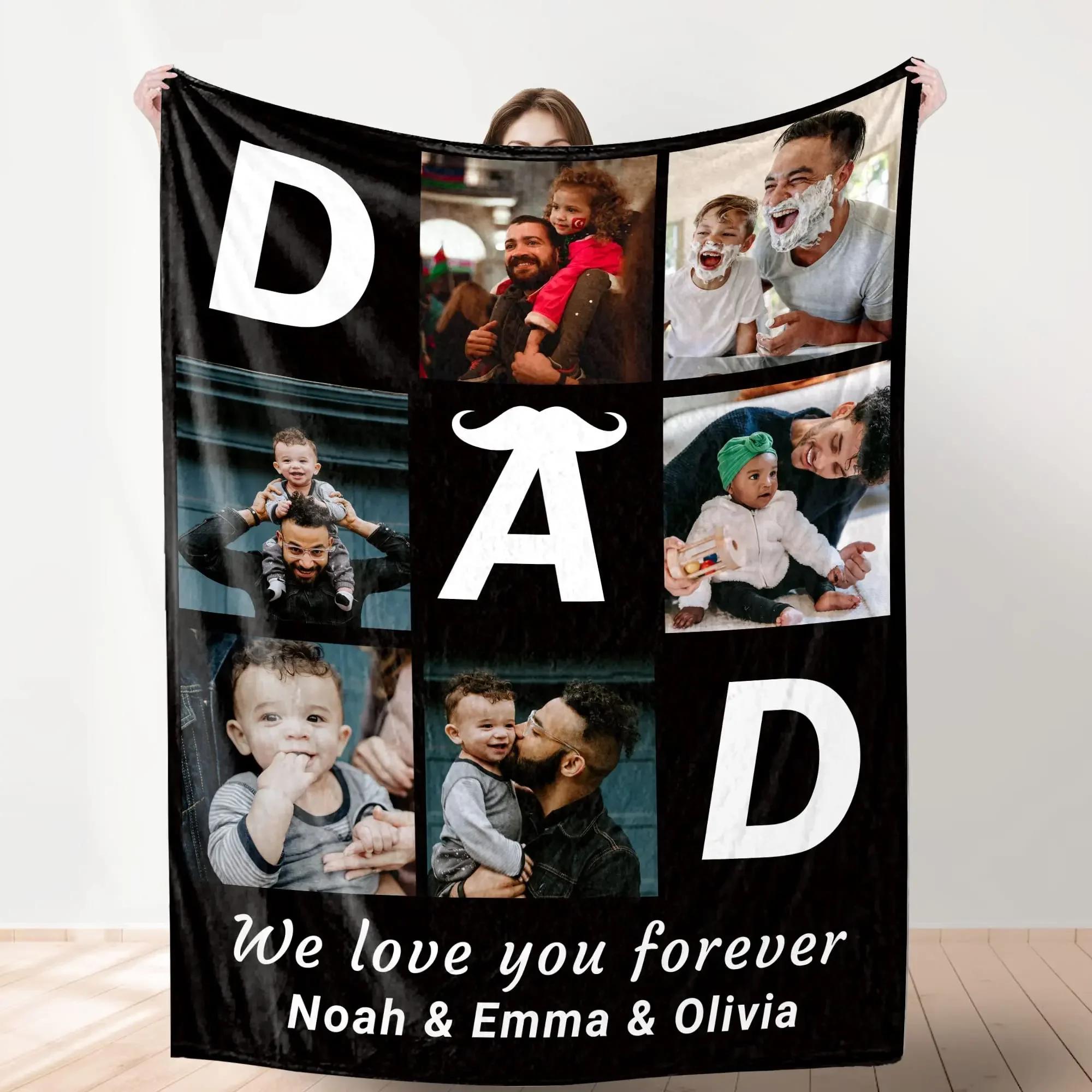 

Fathers Day Gifts Custom Blanket With Your Own Photos Personalized Throw Blankets For Dad Birthday Present From Daughter or Son Flannel 75 x 100