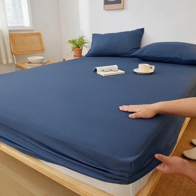 Cotton Fitted Sheet with Elastic Band Non Slip Adjustable Mattress Cover Suitable for King Size Bed Bedding Sheets for Bed