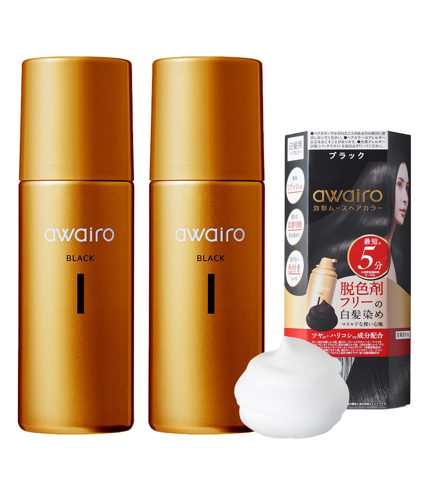 

из awairo Mousse Hair Color Grey Hair Dye 80g Перманентная краска для волос Grey Hair Hide Foam Color Black Dye Women Men Grey Hair Hide [Набор 2] [Черный]