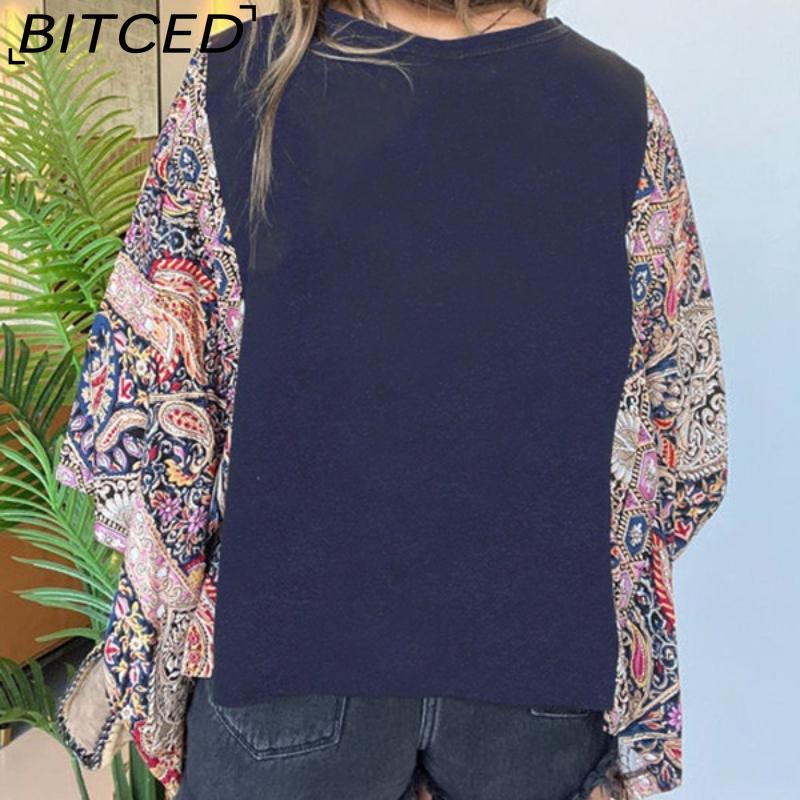 BITCED Women's Printed O-Neck Loose-Fit Casual Top