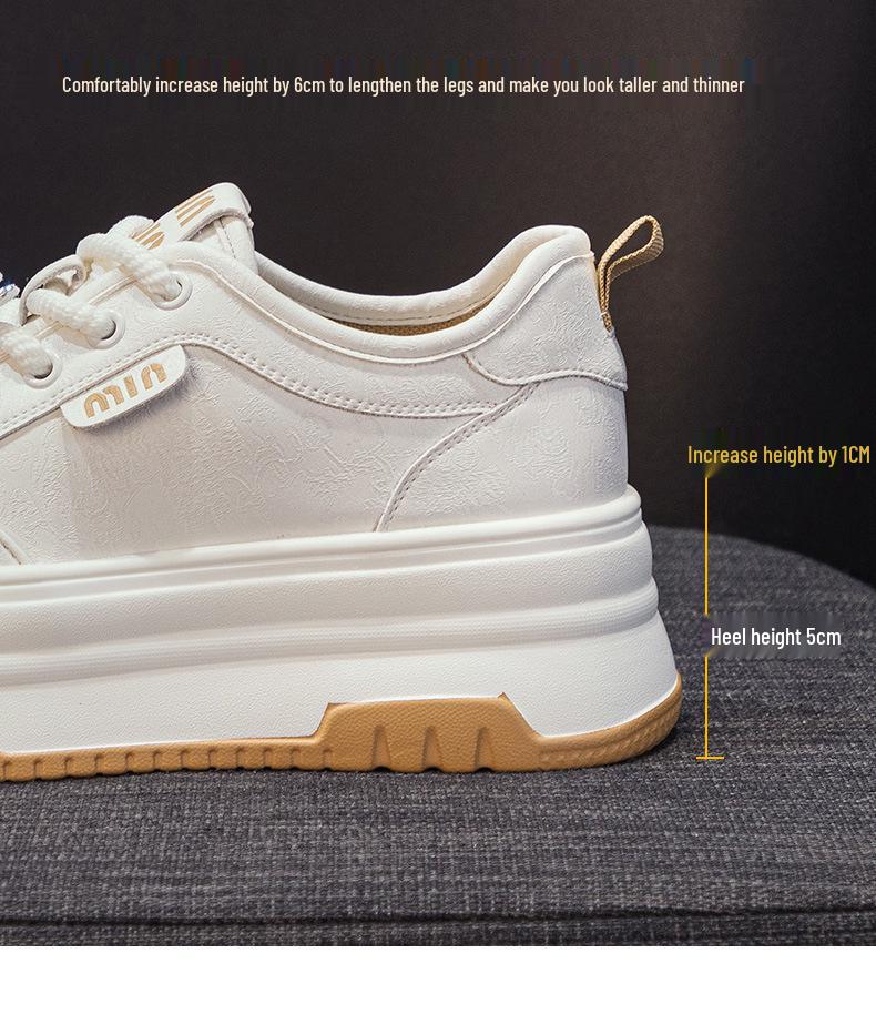 Vita plattformssneakers för dam, liten storlek, koreansk stil, höjdar, mångsidiga fritidsskor, Hösten 2024