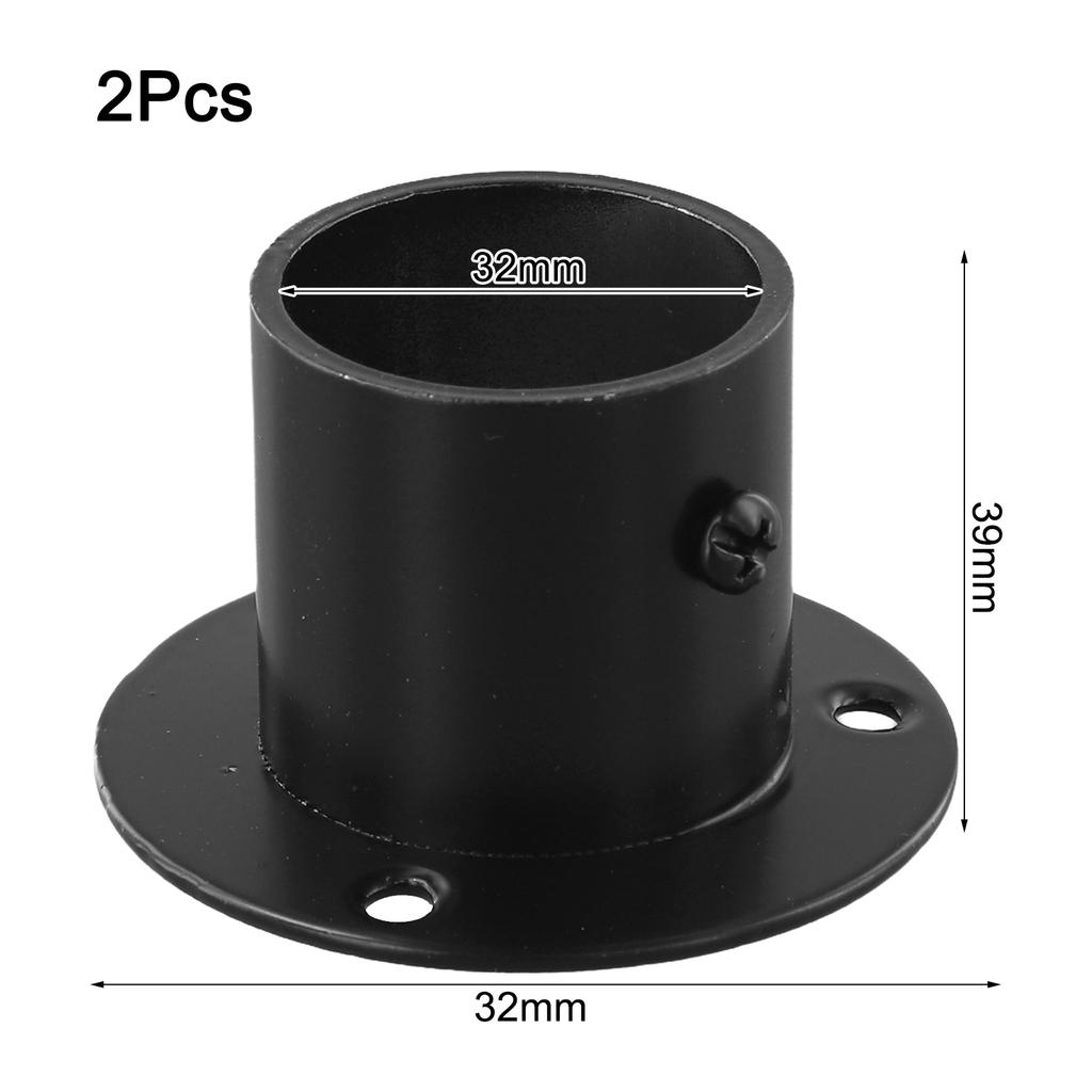 2pc 19-32mm Flange Rail Rod Bracket Flange Seat Wardrobe Hanger Pole Socket End Support Fixing Hardware Closet Rod Holder