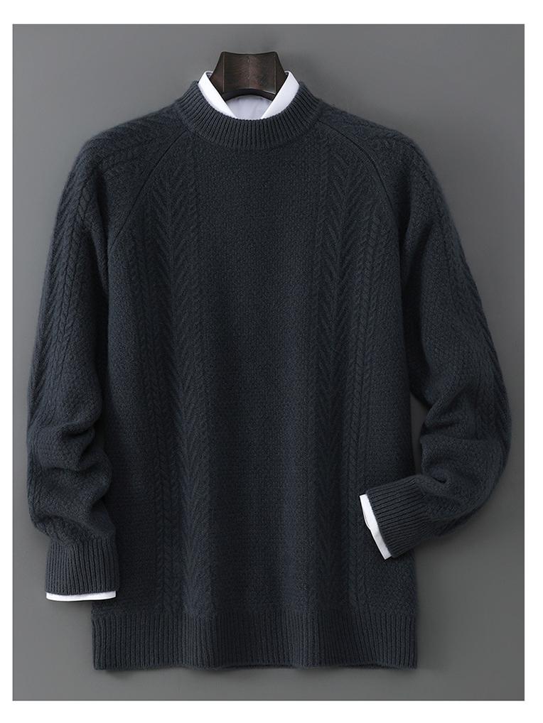Men's Thick 100% Pure Wool Half-High Collar Knit Cashmere Pullover Sweater for Autumn and Winter
