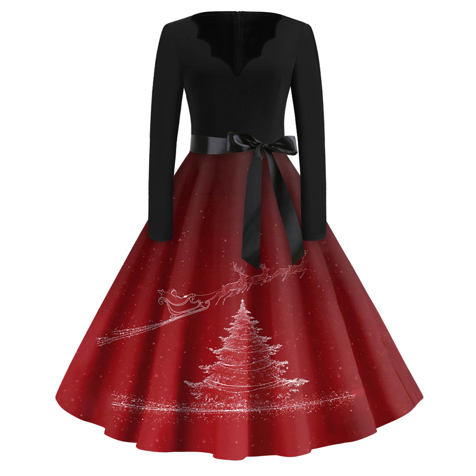 

Женское модное платье с V-образным вырезом, свободного кроя, с рождественским принтом и длинными рукавами XL винный