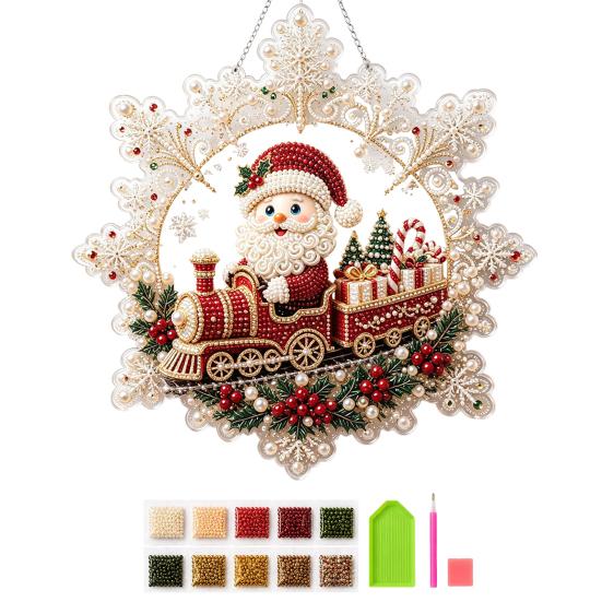 Funkelnde Schneeflocken Bastelprojekte Weihnachten Faux Perlen Malerei Sonnensammler Kunst-Set, Acryl Formbrett Perlen Bastelbedarf mit Spitzenrand, 3D