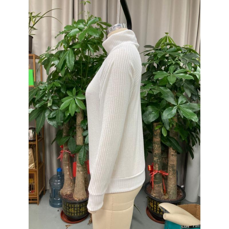 Women S White Long Sleeve High Neck Knit Sweater Casual Pullover