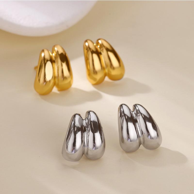 Design Glossy Metal Texture Double Melon Seed Buckle Earrings Personality Light Luxury Versatile Line Ear Jewelry Women's Hot Sale
