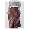 Winter Women PU Leather Skirt Long Pleated High Waist A Line Fashion Clothes