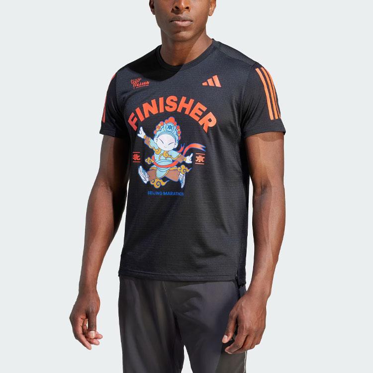 Adidas Beijing Marathon Finisher Tee Cartoon Letter Print Quick-Dry Running Short Sleeve T-Shirt Men Tops Black IT2546