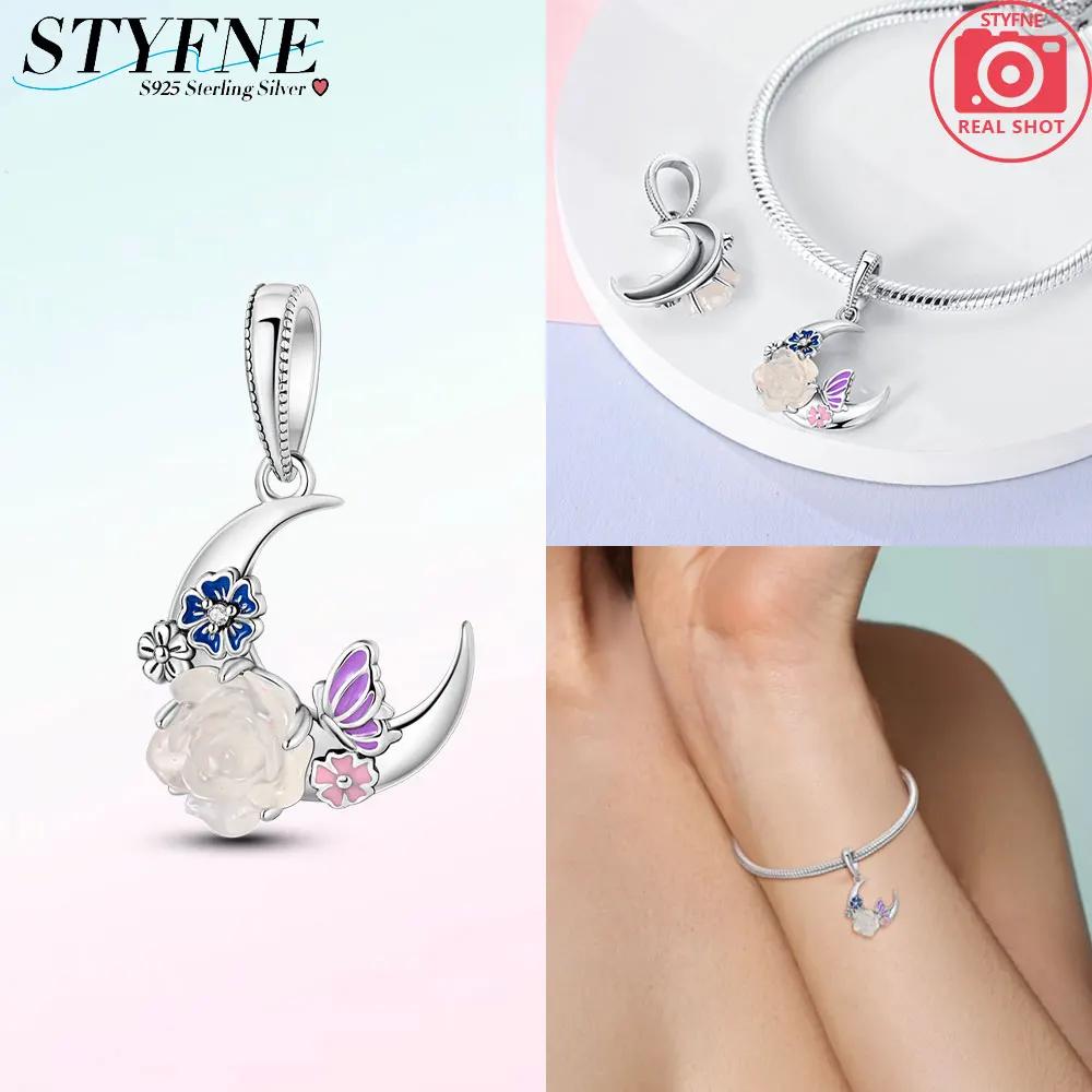 Copper Charms Bead Romantic Rose Night Rose Charm Pendant Fit Bracelet Necklace Diy Birthday For Woman Jewelry Gift