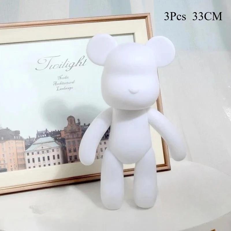 Wholesale 3Pcs DIY Paint White Embryo Fluid Plastic Hand Painting Violence Bear Toy Model Doll Building Block Bear Doll Gifts