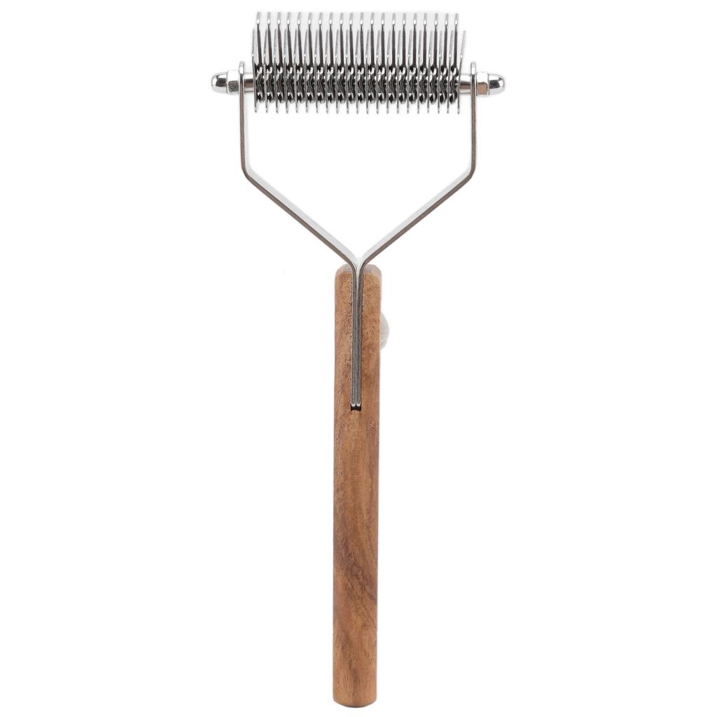 Haustier-Unterfellrechen, Knotenentfernung, zweireihig, Holzgriff, Hundehaarbürste für die Fellpflege von Katzen und Welpen