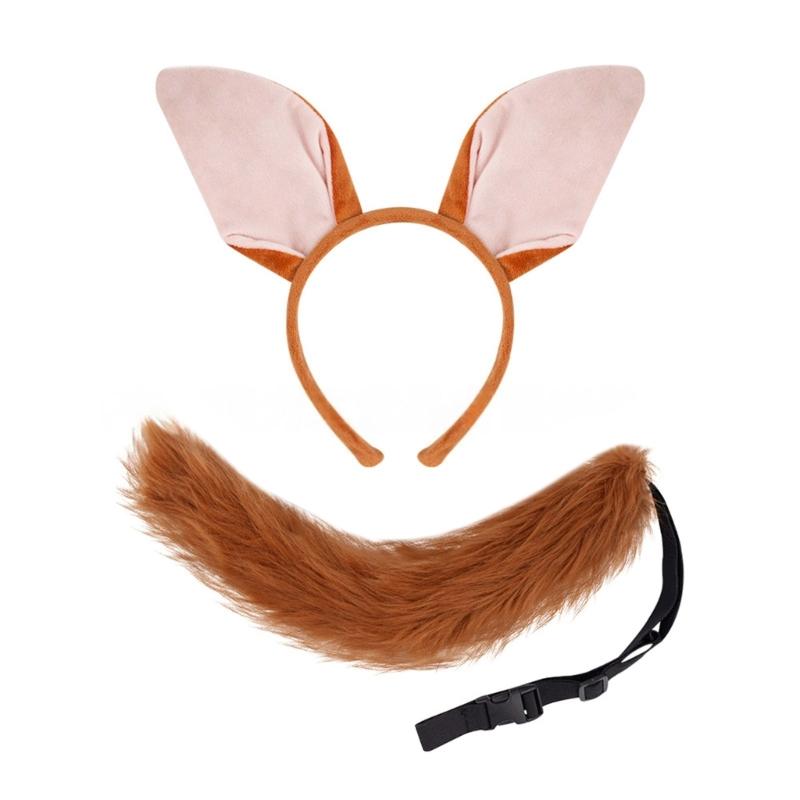 Foxes Costume Foxes Ears Headband Tail Bowite Animal Fancy Costume Kit Accessories Adult Kids Halloween Cosplays Props