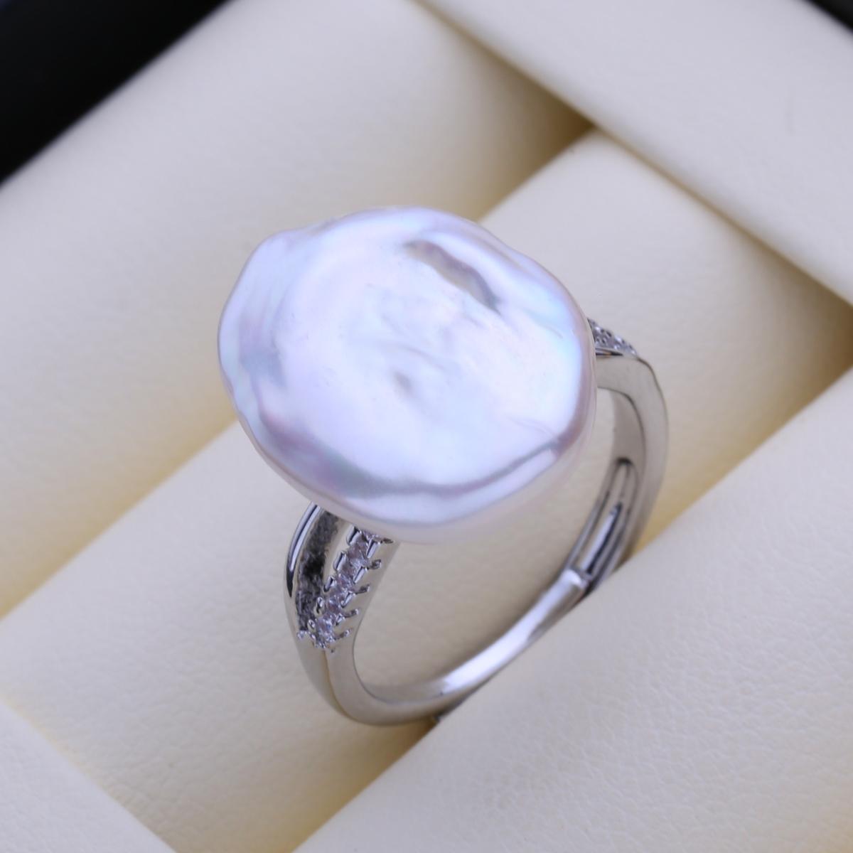 

FENASY Большие кольца из натурального пресноводного жемчуга в стиле барокко для женщин, модное женское кольцо с большим жемчугом из кубического циркония, подарок на день рождения adjustable size белый