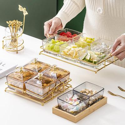Changbaosen Hammered Glass Divided Snack Plate with Gold Stand