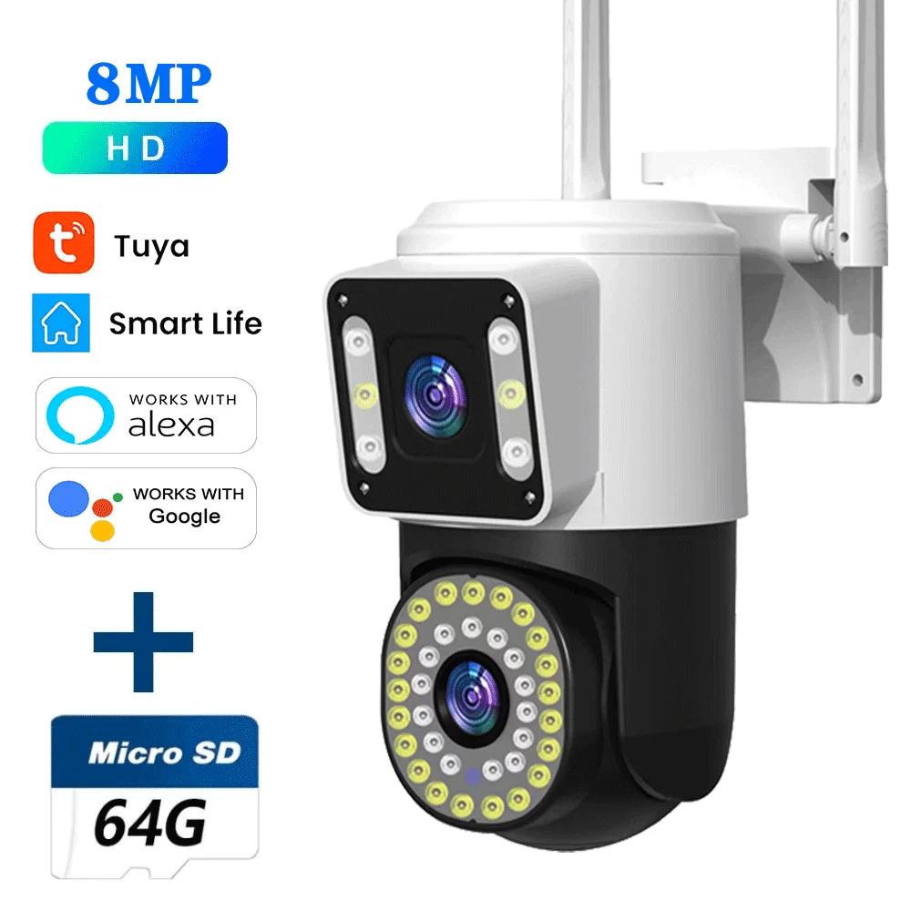 4K 8MP Wifi Surveillance Camera Tuya Dual Lens 10X Digital Zoom AI Human Detect Cam Wireless Outdoor Security PTZ IP Cameras