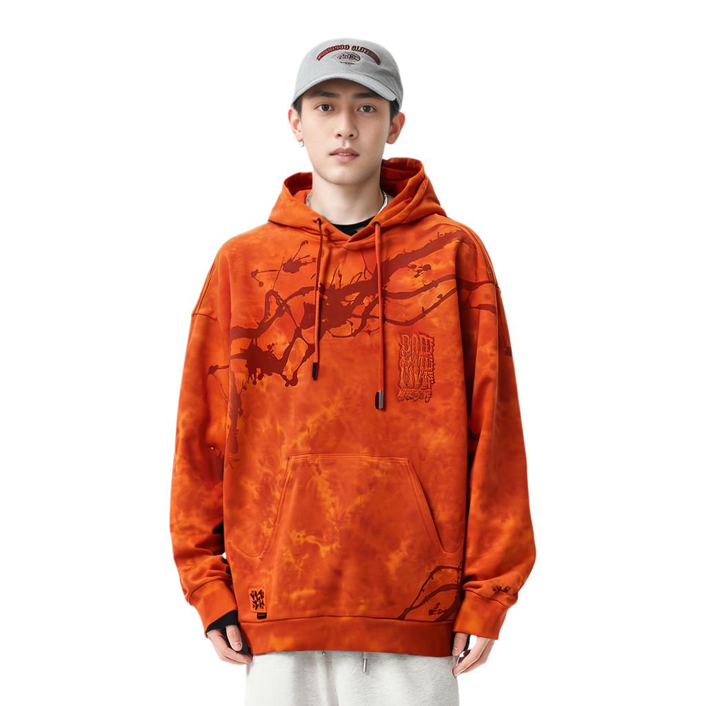 Li Ning Bad Five Chang An Youth Tie-Dye Loose Pullover Hoodie Unisex hoodies Orange AWDRF93-2