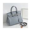 (Linen Blue, 35*26*19cm) Ladies Women Leather Handbag Birkin First Layer Cowhide Leather Tote Bag Commuter Crossbody Kelly Handbag