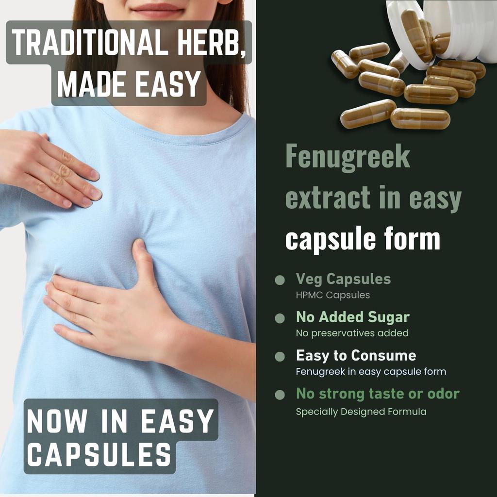 Heroot Fenugreek Seed Capsules 1000mg | Herbal Powder Capsules | 60 Count