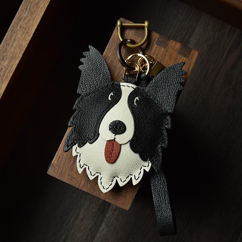 Edge Collie Leather Handmade Car Key Pendant Bag Pendant Pendant Pet Dog Dog Bag Hanging Gift Keychain