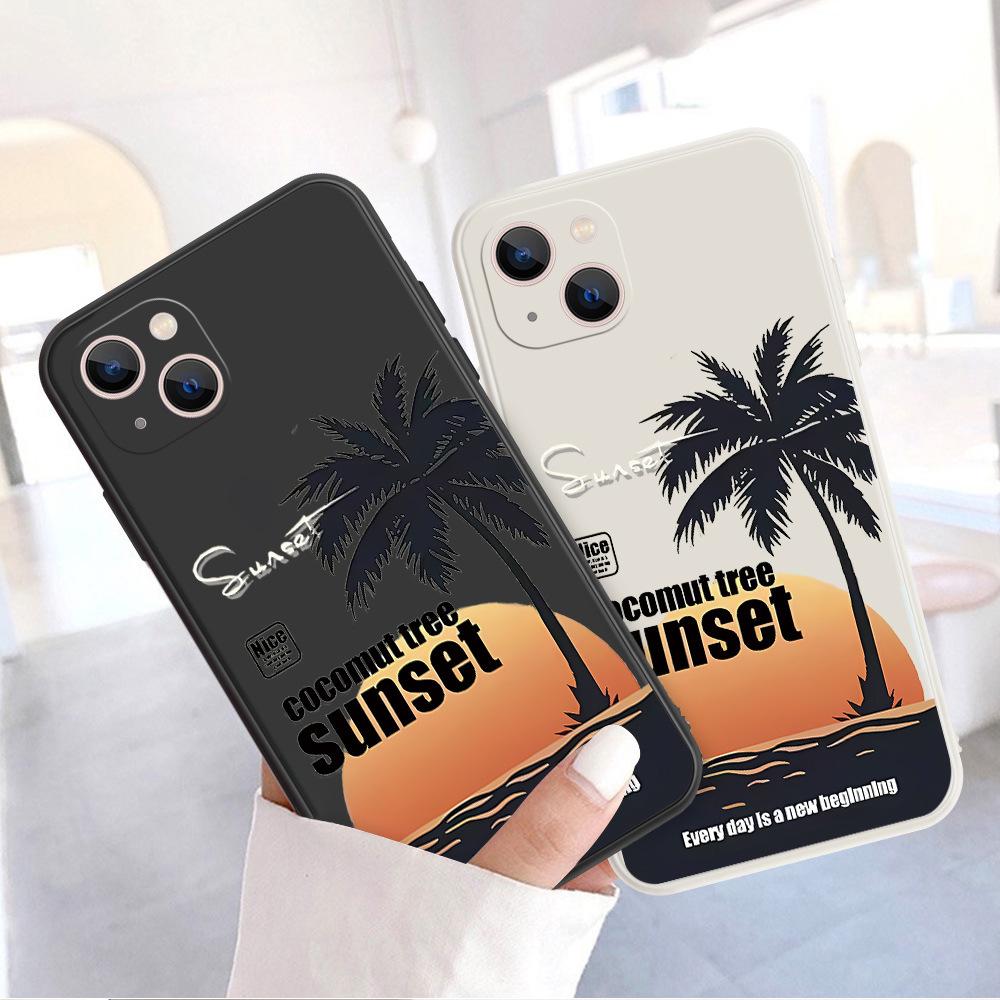 Island sunset coconut tree suitable for apple 15 mobile phone case iphone17 couple 16promax matte soft case anti-drop