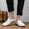 Fashion2024 Fashion Half Drag Loafers Men Casual Leather Driving Shoes Classic Mesh Summer Slippers Breathable Light Leisure Walk Flats