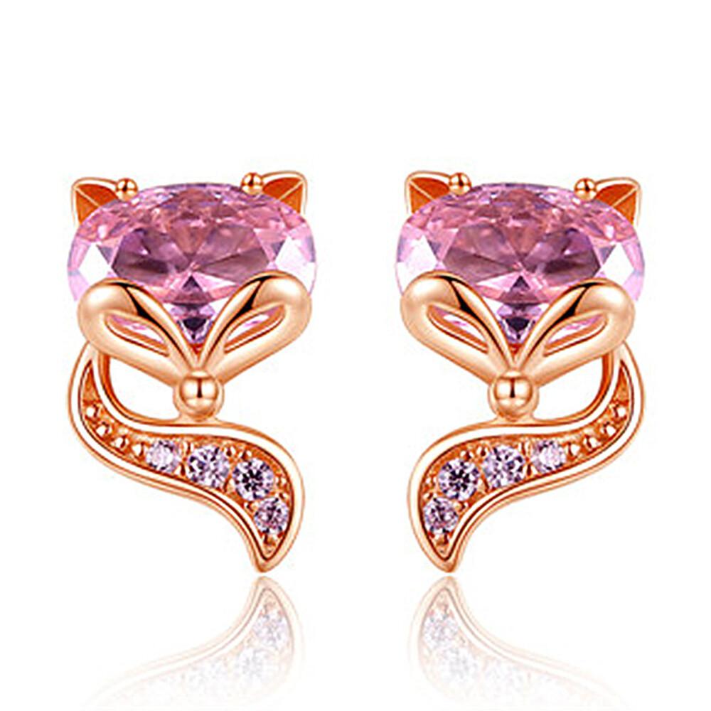 Fox Cubic Zirconia 925 Silver Stud Earrings Women Animal Jewelry Gifts A Pair