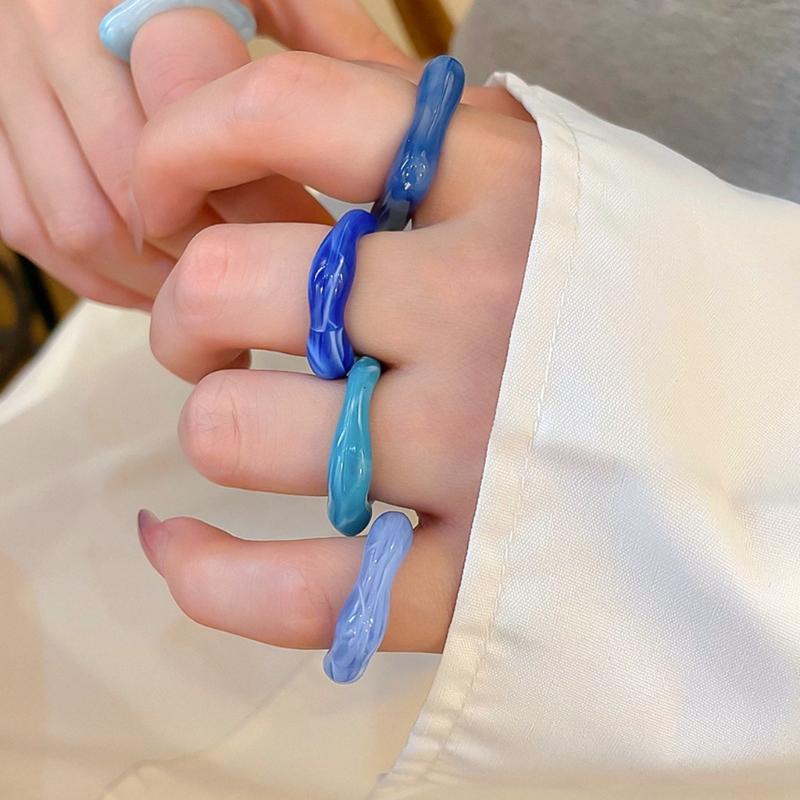 Pack of 5 Artisanal Crafted Acrylic Ombres Rings for Women Gradient Color Marbled Stackable Everyday Jewelry Gift