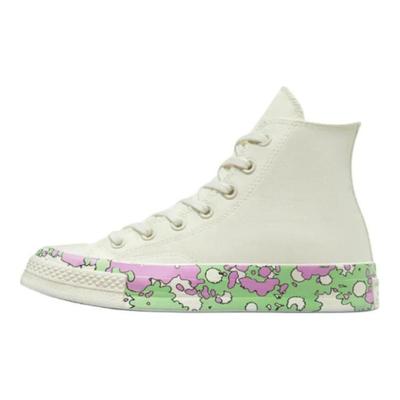 Tênis de lona Chuck Taylor All Star de cano alto floral anos 1970 feminino branco, verde e roxo