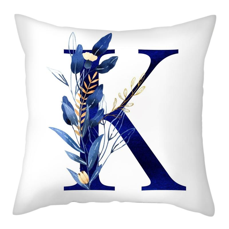 45x45cm Creative Floral Surround Design 26 Letters Blue Pillowcase Wedding Party Home Decor Sofa Office Seat Cushion Cover