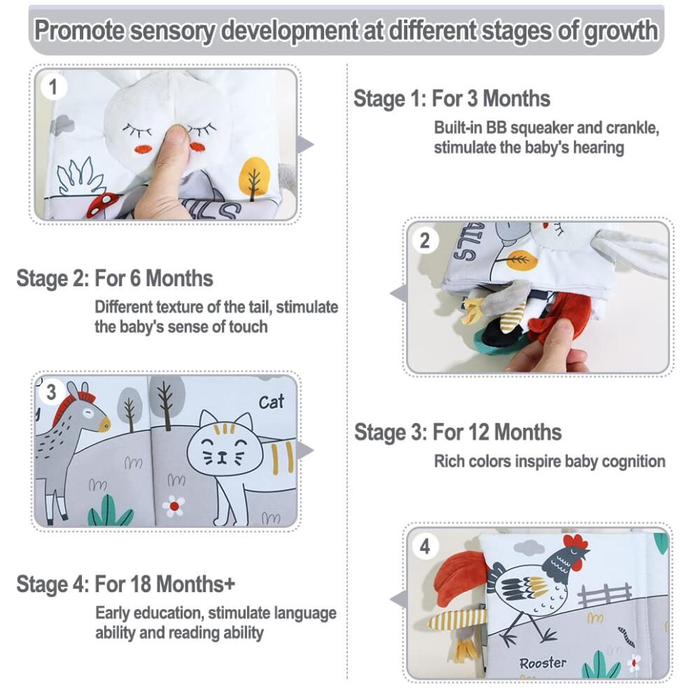 Baby Sensory Book with 3D Touch and Feel,  Contrast Crinkle Cloth Book Stroller Toy Rabbit