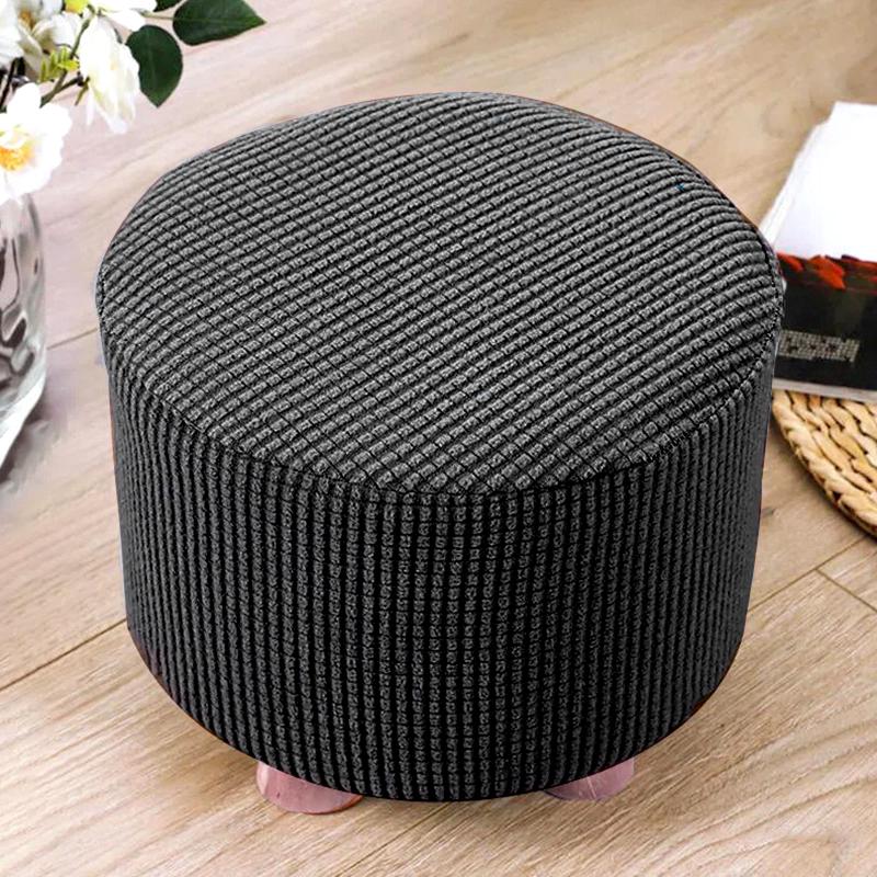 1Pc Round Seat Cover Elastic Protector Soft Pouffe Stool Removable Flannel Stool Cover Footstool